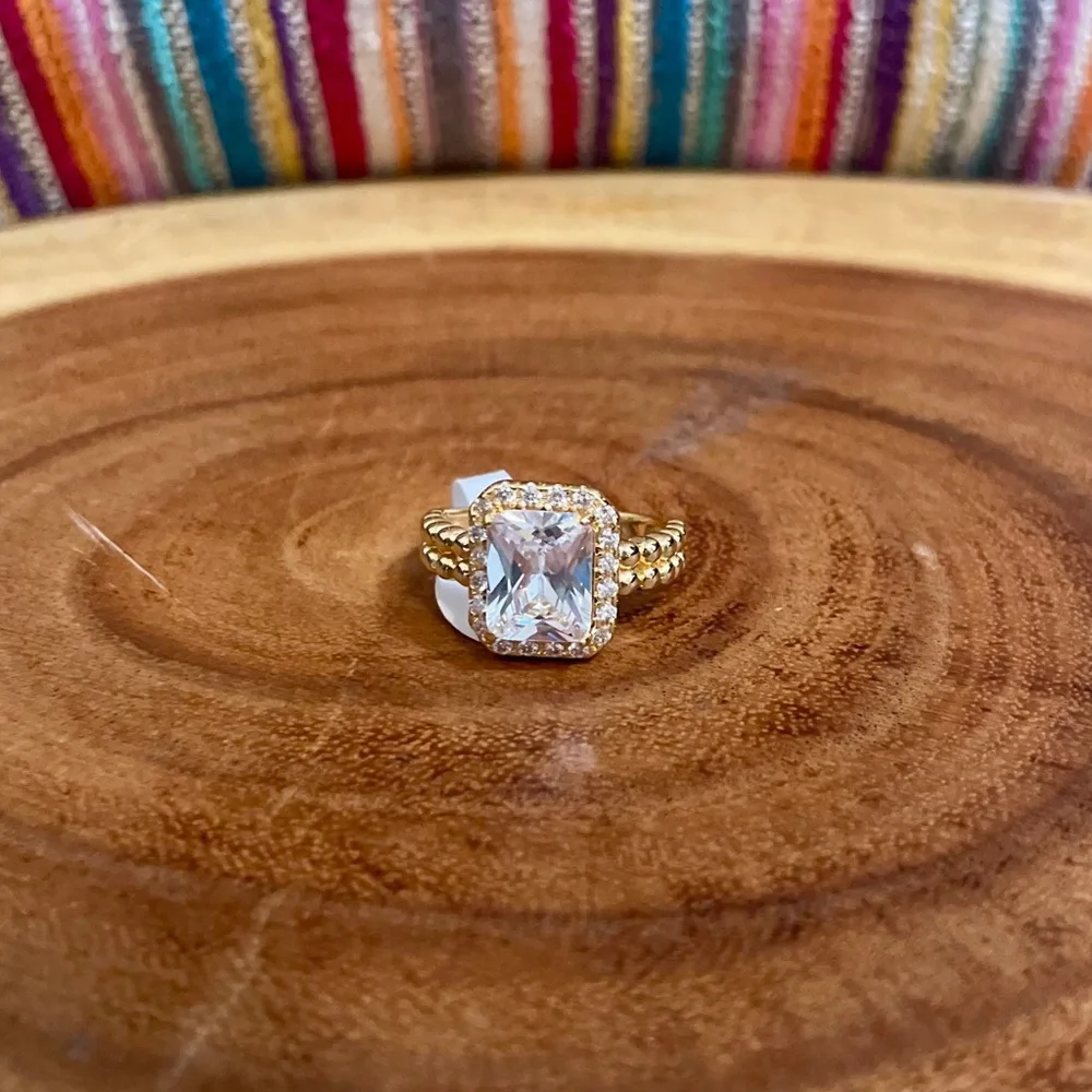 Emerald Cut CZ Engagement Style Ring 18K Gold Filled | Size 6 - Picture 8 of 9
